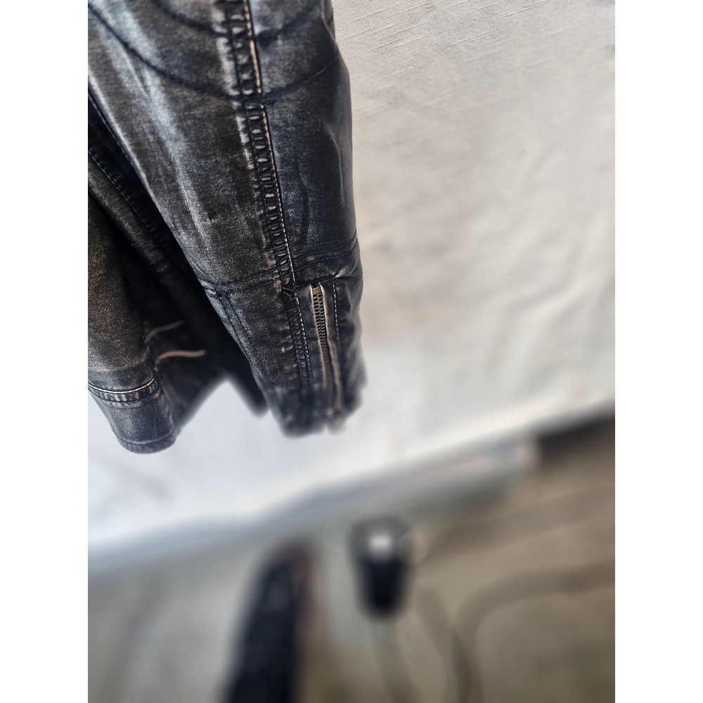 Machine Type Field Apparel Mens XXL Faux Leather Moto Jacket Metallic Pewter Zip - Picture 5 of 14